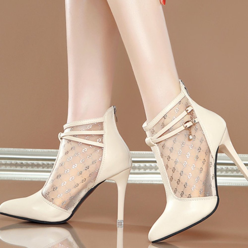 Fashion Trending Hollow Out mesh sandals women's stiletto high heels sexy mesh b